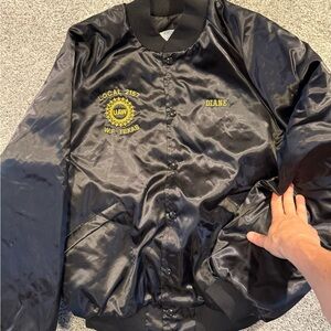 VTG King Louie Jacket Large Satin Bomber Jacket UAW Local 2157 Wichita Falls TX*